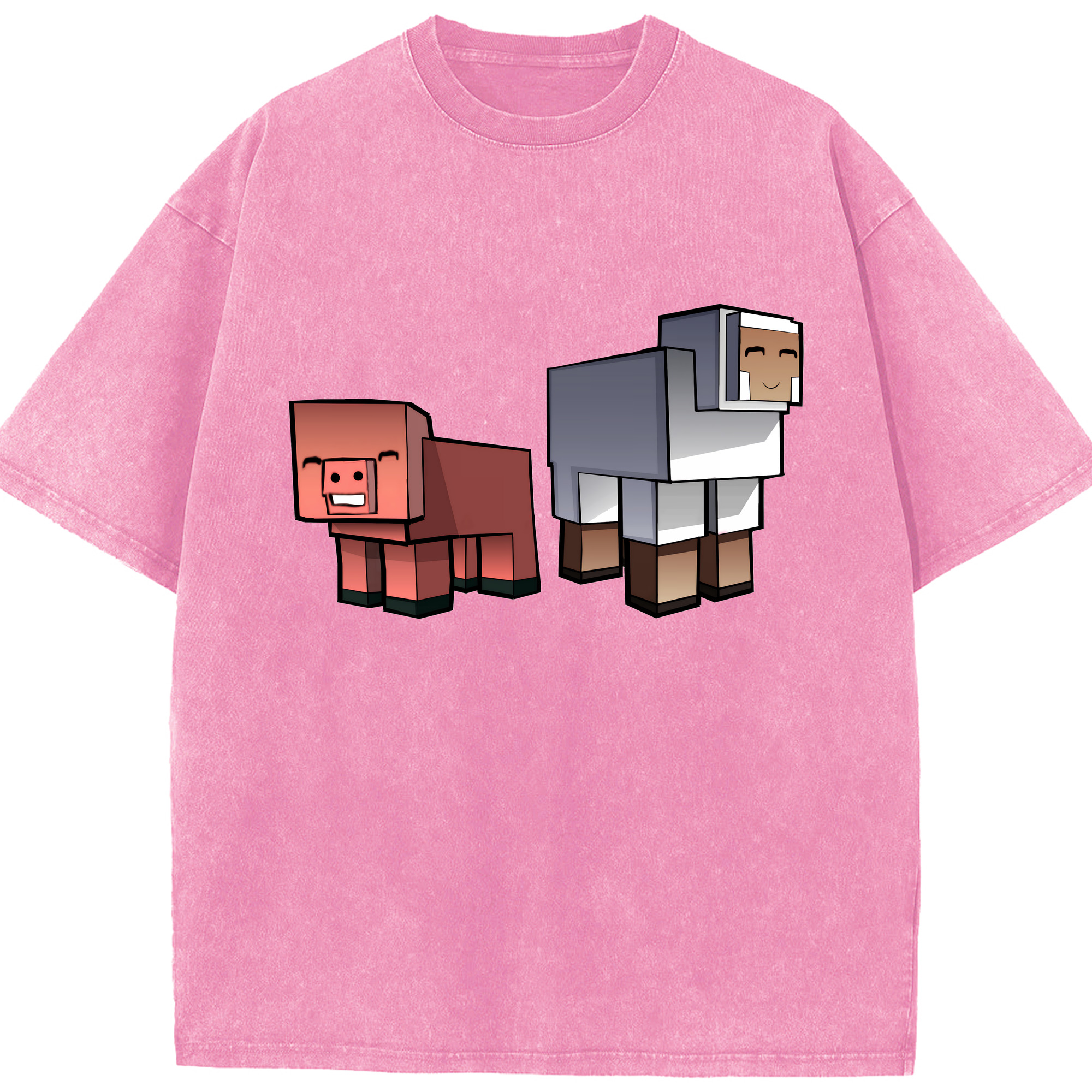 （画像用） マインクラフト ブロックの世界 Minecraft MC Block world 綿100% ヴィンテージ風 半袖Tシャツ（フロントプリント）